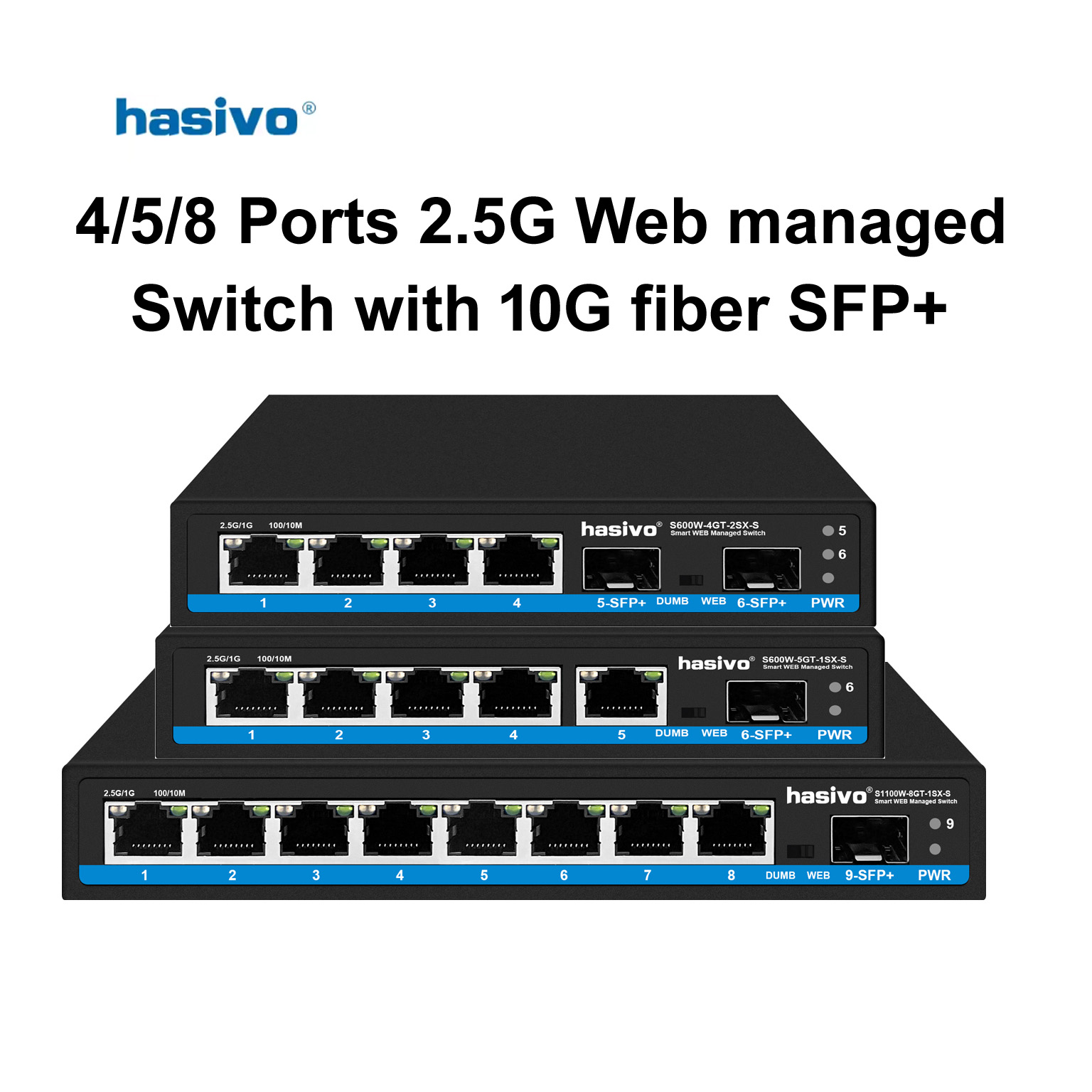 Sfp+ 10G Managed Switch 8 Port - Сетевой коммутатор Hasivo 2.5G, 4/5/8 портов,